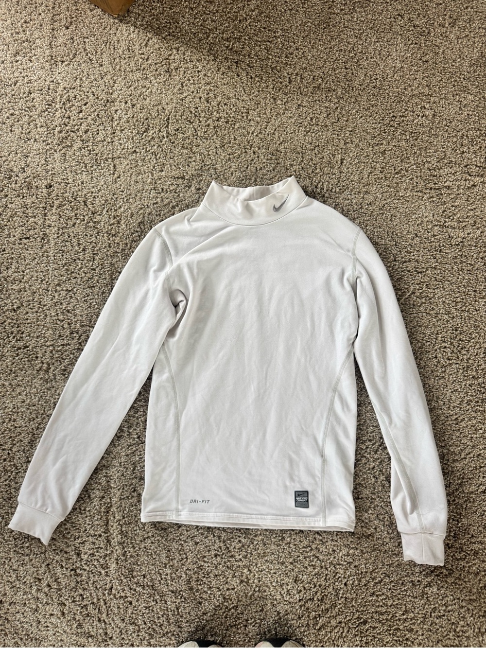 Nike White Long Sleeve Dri-FIT, compression shirt for cold weather, youth L